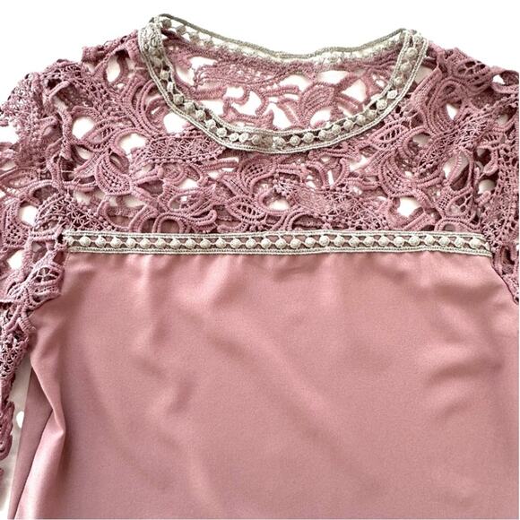 Choices Top Mauve Lace Crochet Long Sleeve Chiffon Blouse Top Size Small NEW - Picture 3 of 12